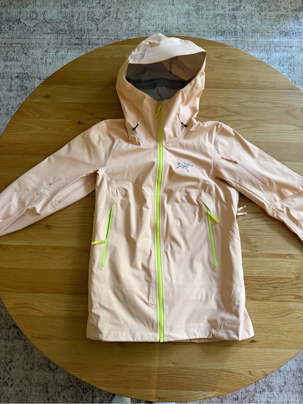 Arc'teryx Sentinel AR Jacket (Peach) with Neon Green/Yellow Zippers